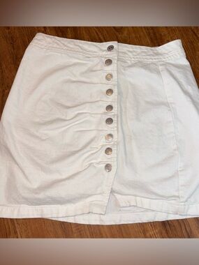 Vintage Denim Skirt Button Front High Waist White Size Large